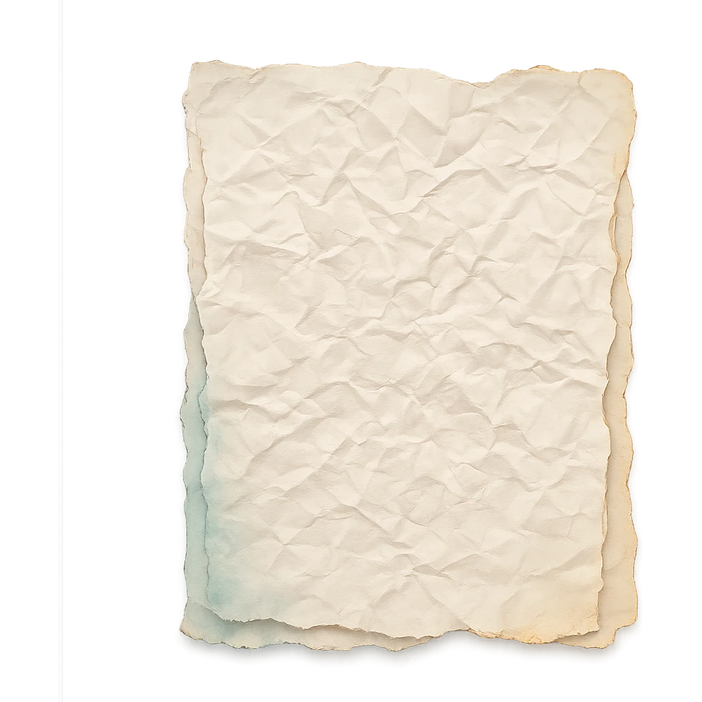 crumpled paper with layered torn edges and faded watercolor shadows, transparent background, no face, no hands, no legs, no characters emoji