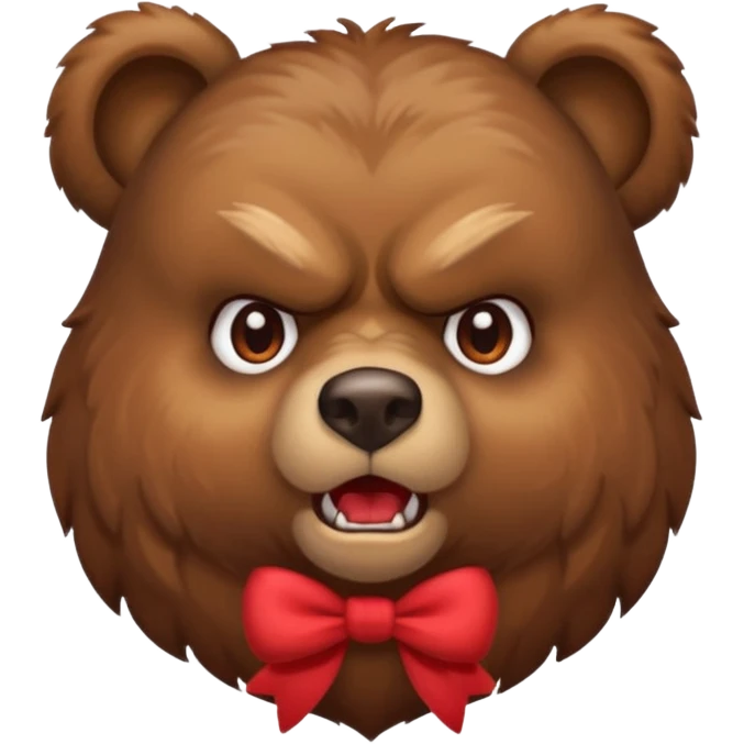 portrait bust-up of an angry bear wearing a bow emoji