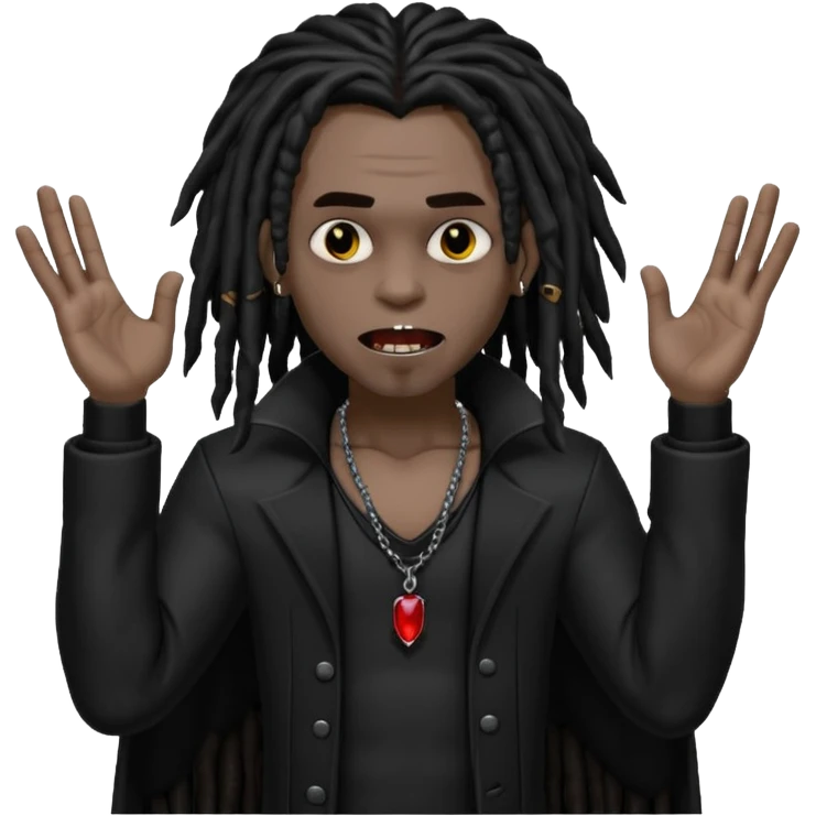 A black vampire with dreads throwing up 900 emoji