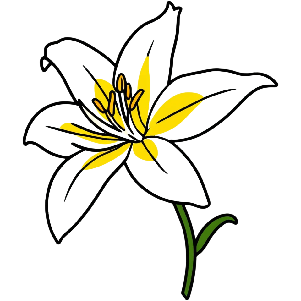 Delicate lily flower with white petals and yellow stamen, decorative design emoji