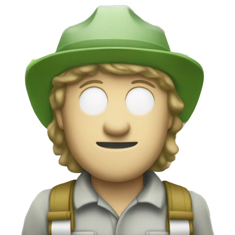 gardener pith helmet jacket white green trees smirk emoji