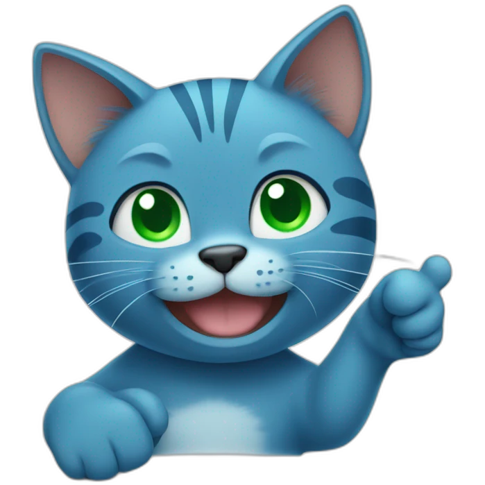 blue cat with green eyes thumbs up emoji