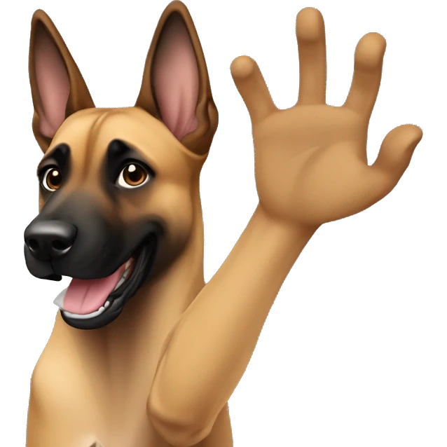 malinois say hello with hand emoji