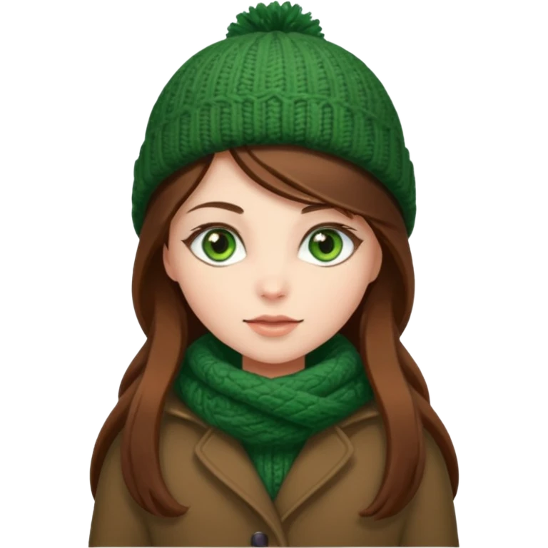 Girl green eyes brown long hair with winter clothes  emoji