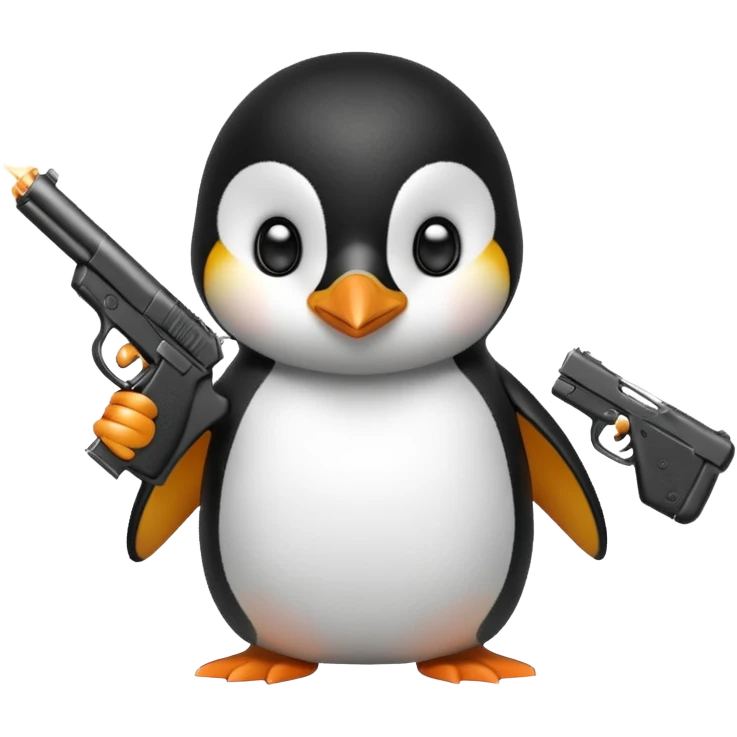 Penguin holding a gun and shooting a baby penguin emoji