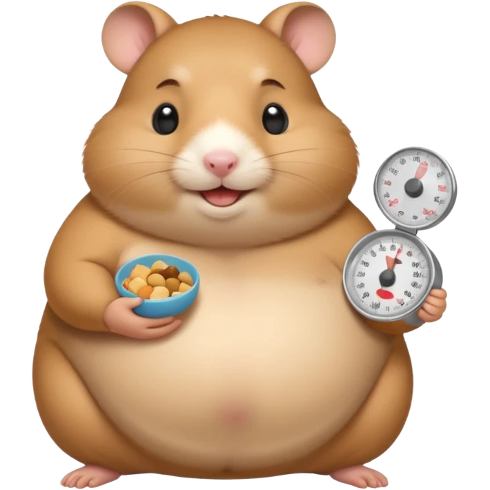 fat hamster holding pregnant belly smiling holding a tiny food scale emoji