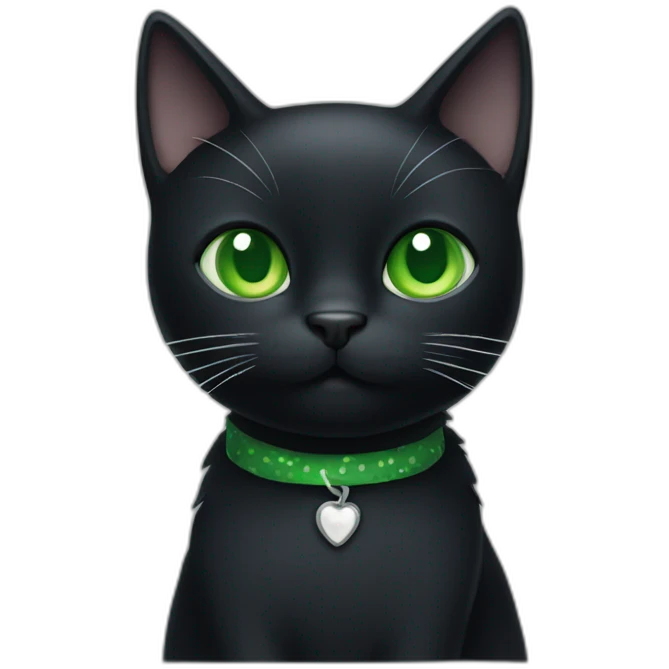 A black cat with green eyes with a white mustache and white small spots in full height emoji