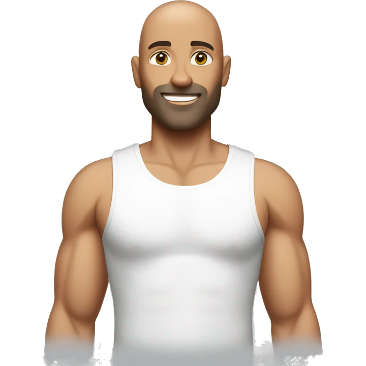 Man with white tank top and red shorts bald emoji