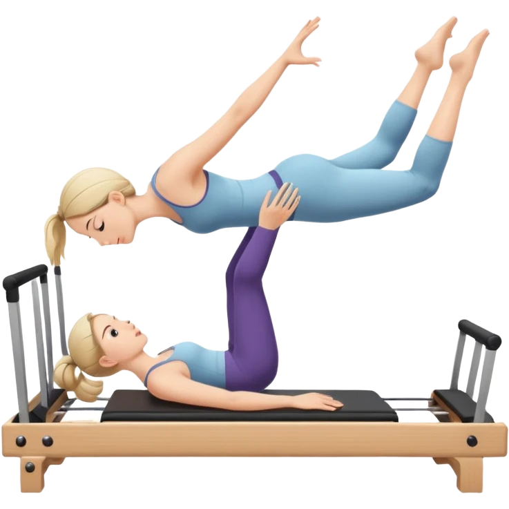 girl doing reformer Pilates, focused face emoji