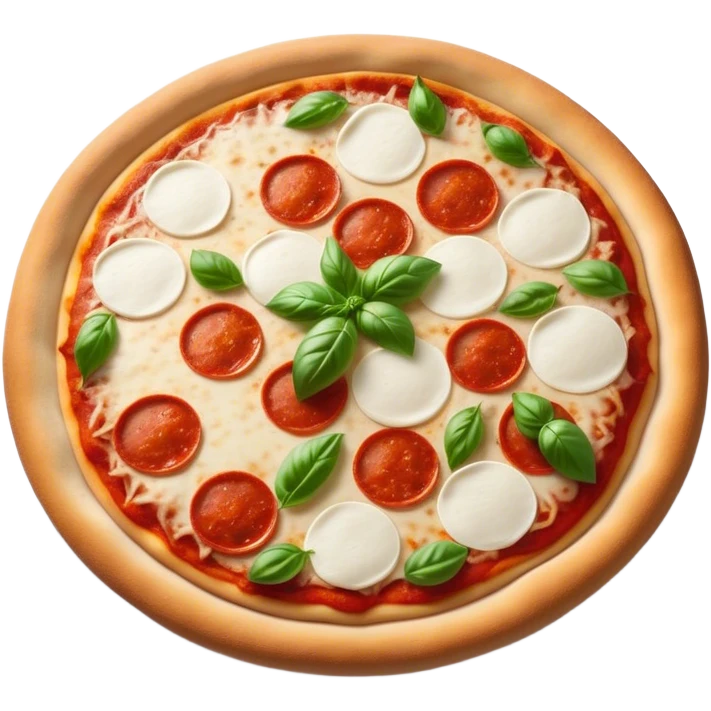 Cinematic Realistic Pizza Napoletana Dish Emoji, depicted as a classic thin‚Äêcrust pizza topped with vibrant tomato sauce, fresh mozzarella, and basil rendered with mouth‚Äêwatering textures and warm natural lighting. emoji