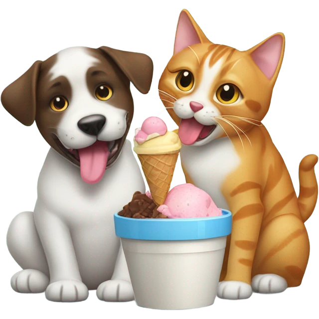 Dog and cat eating ice cream emoji