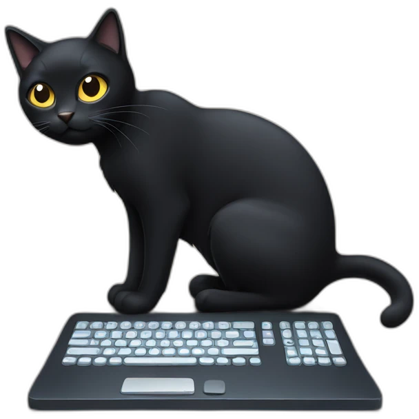 black cat with a computer emoji