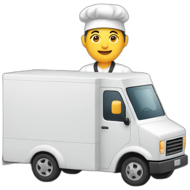 asian chef with toque by a box truck emoji