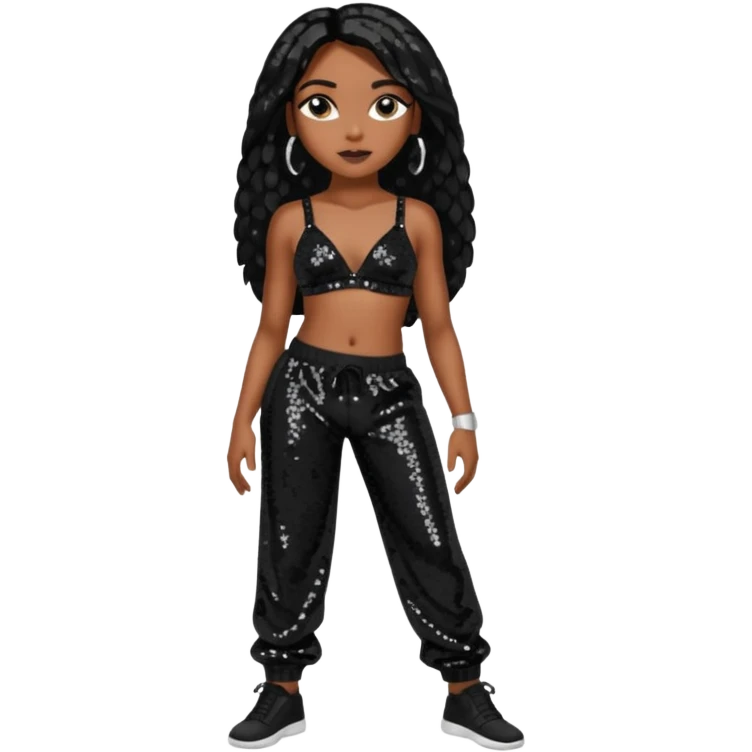 Aaliyah with black sequin bra, black sequin baggy pants  emoji