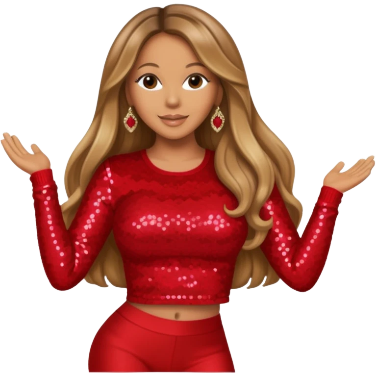 Mariah Carey with long dark blonde hair, red sequin long sleeve crop top emoji