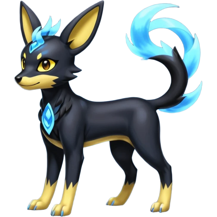 Shiny 4-legged Umbreon-Amaura-Houndoom-Zeraora-fusion, full body emoji