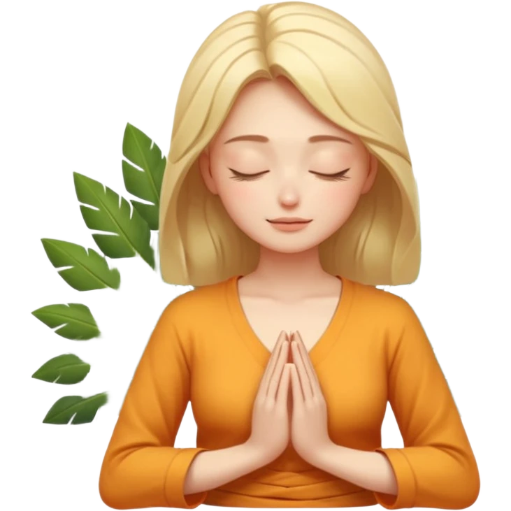 The figure of a bright woman in meditation (simple, abstract), closed eyes, palms are folded in front of the chest emoji