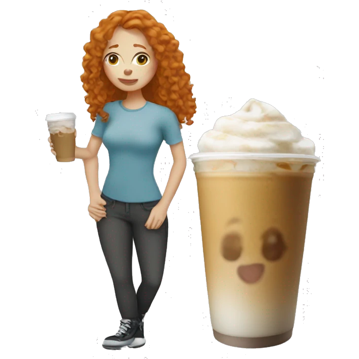 Ginger girl drinking iced coffee emoji