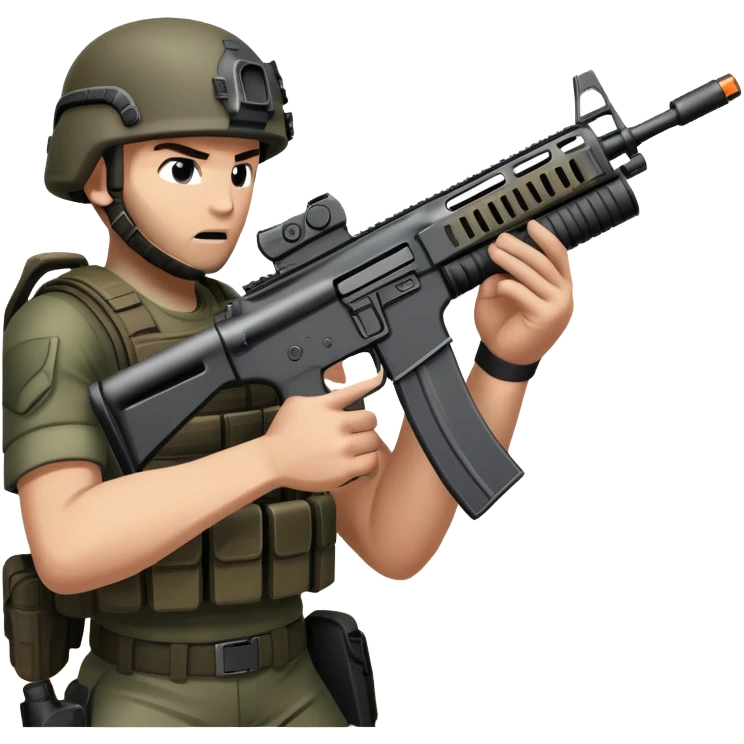 hands gripping an assault rifle or pistol in the foreground, inspired by Call of Duty Modern Warfare 2. The background features a battlefield with enemies in the distance, creating a tense and action-packed atmosphere. Transparent background highlights the focus on the weapon and combat. emoji