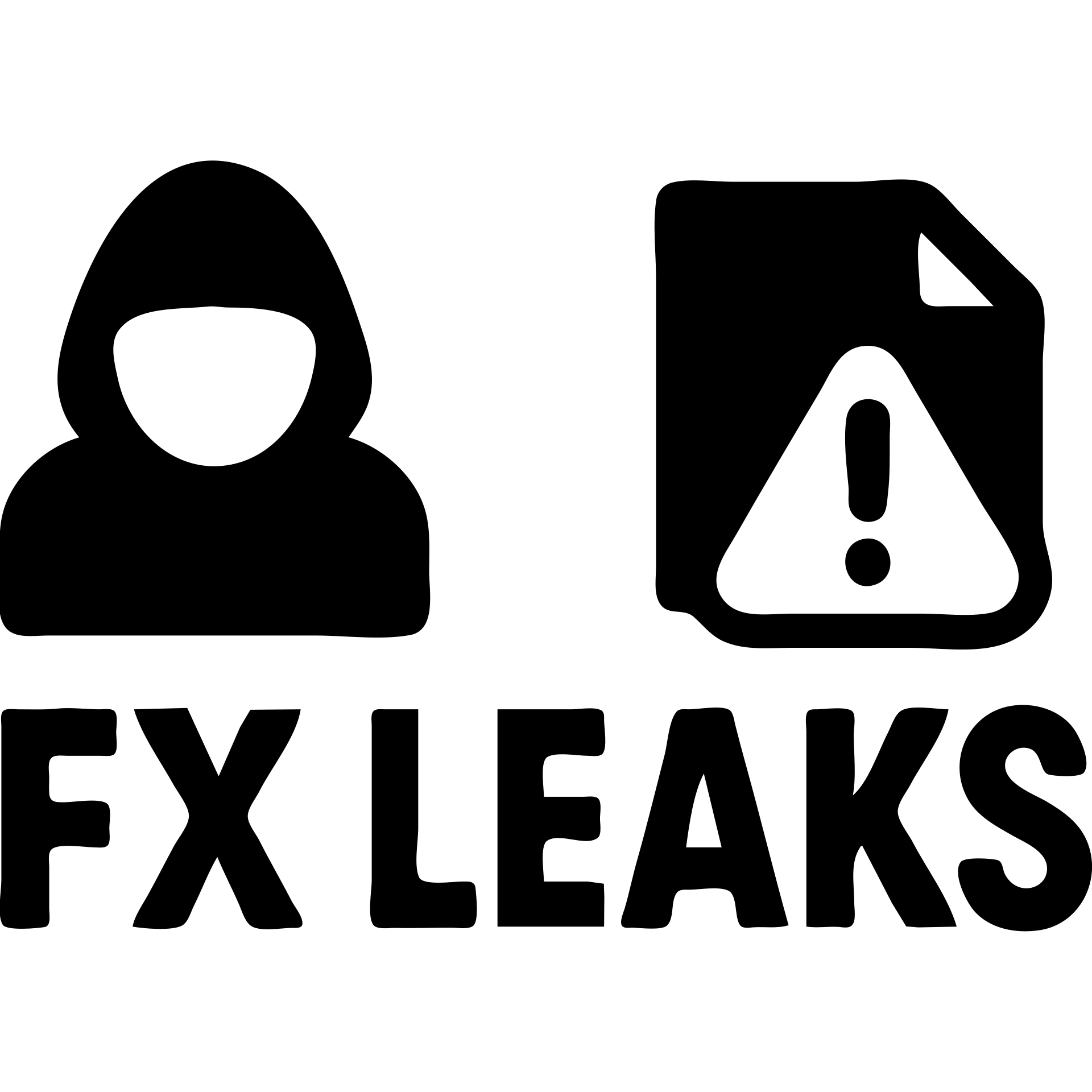 logo featuring turquoise textured background, left simple masked figure outline, center bold 'FX LEAKS' with 'FX' highlighted, right document icon with warning sign, theme secrecy alerts finance emoji