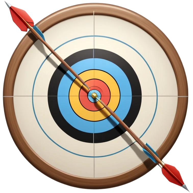 A professional recurve bow with an arrow nocked, ready to be released. The target features concentric rings, placed at a distance. The emphasis is on the bow, arrow, and target, highlighting the precision, focus, and skill involved in competitive archery. emoji