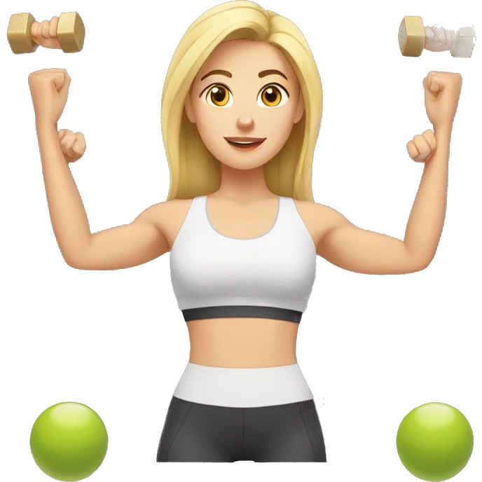 a blonde woman with brown eyes doing physical exercises emoji