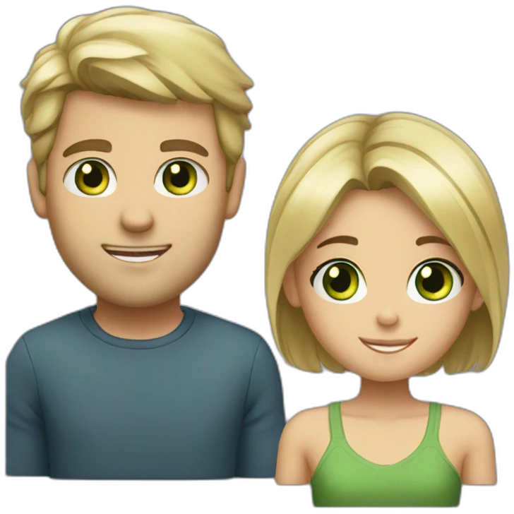 Tall blond guy with Green eyes and small brunette girl with brown eyes emoji