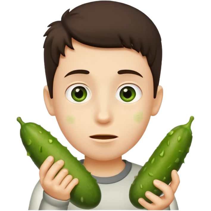 Boy holding a pickle emoji