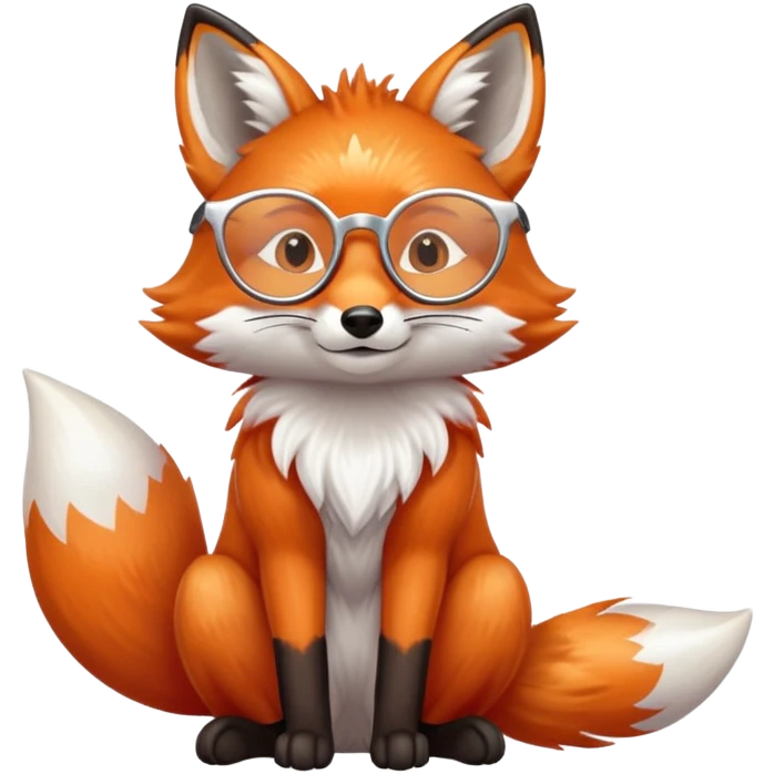 A kind fox with shimmering fur, a glowing tail, a silver star on its forehead, and round glasses, sitting with its front paws together in a thankful gesture. 🦊🙏 emoji