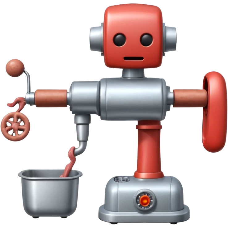 a robot that has a meat grinder for a head. 2 arms that stuff meat into the meat grinder and sausage links come out of the rear. The robot hovers emoji