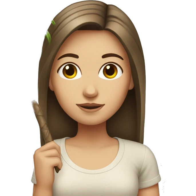 White girl with straight brown hair carrying small palm tree emoji
