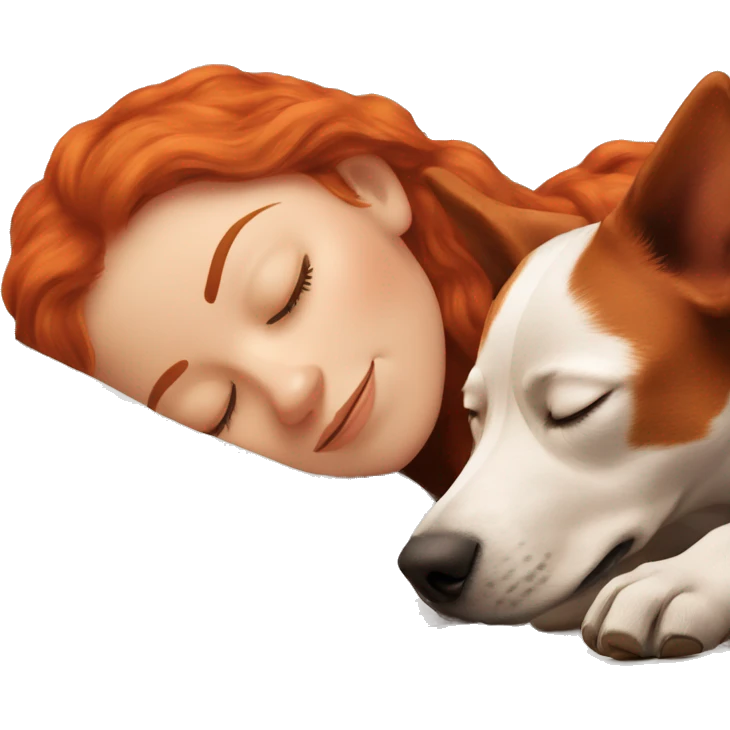 Redhead white woman sleeping with red Australian cattle dog emoji