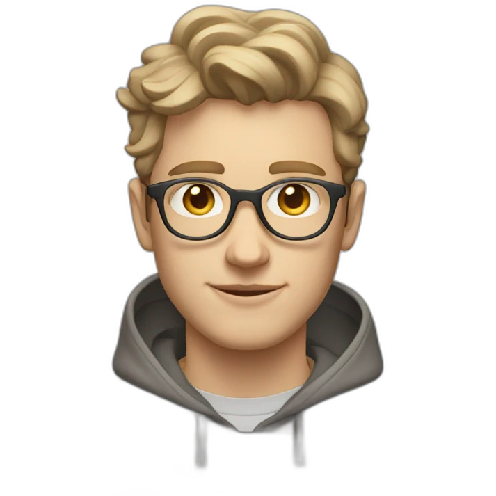 young white guy with short wavy hair and a fade in light brown color and rounded silver glasses with a grey hoodie on emoji