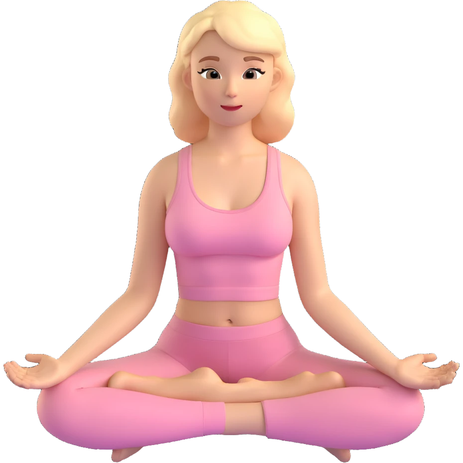 angelic blonde yoga girl in light pink yoga outfit, sitting cross-legged emoji