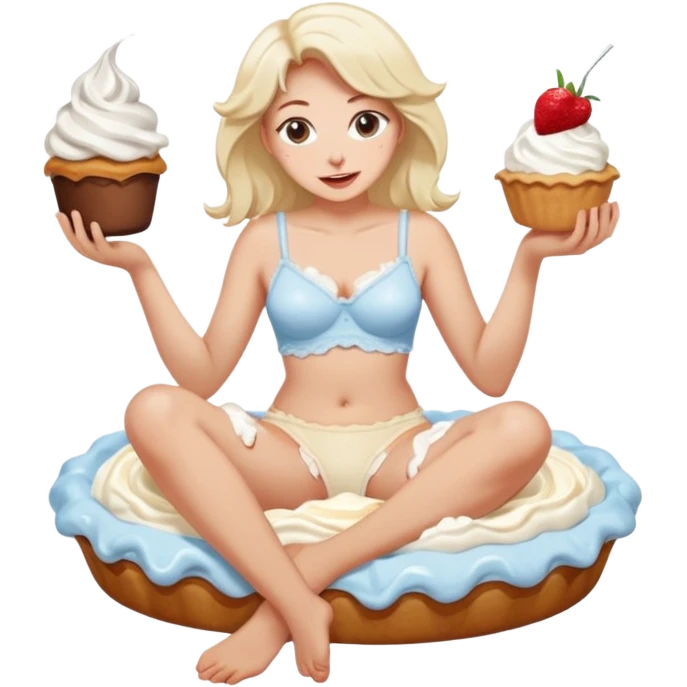 Female in panties sitting in a cream pie emoji
