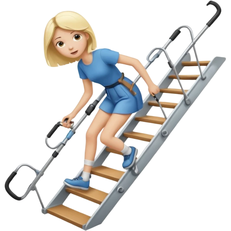 A blonde girl falling down stairs with crutches emoji