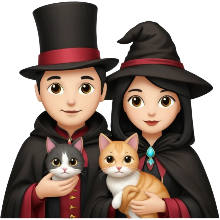 magician couple and their pet cat emoji