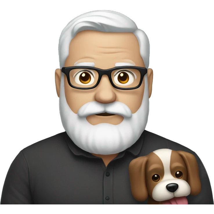 Heavy white dad, with a big brown beard and black rectangle glasses and brown hair holding a balloon dog emoji