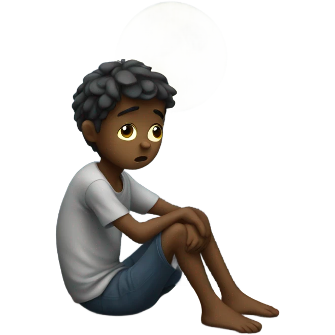 Sad boy sitting under the moon emoji