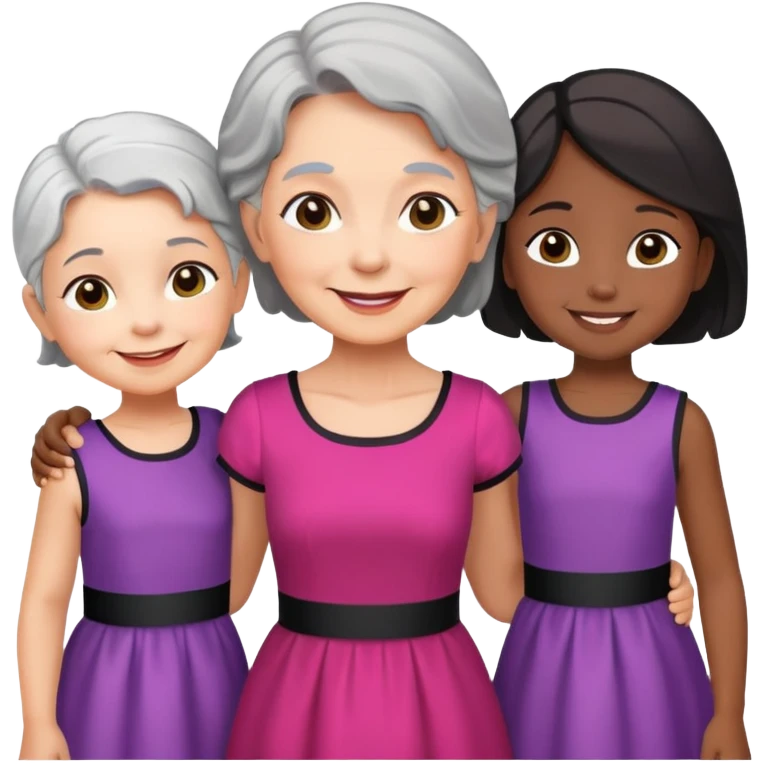 White senior woman with two black little girls  emoji