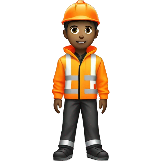 Anime boy in high vis jacket and high vis pants with traffic cone emoji