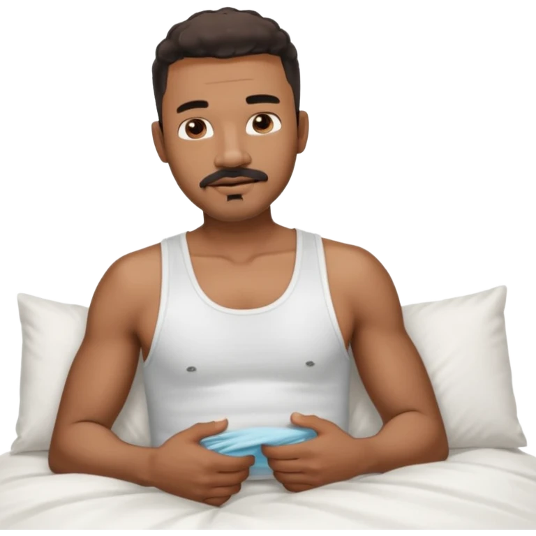okay now have a black guy older with a bulge behind his underwear in bed. not that old. low fade not grey. salt and pepper mustang on goatee emoji