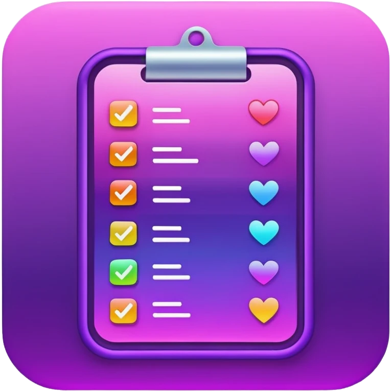 create a checklist in purple neon with mixed gradeient colour with bright shine emoji