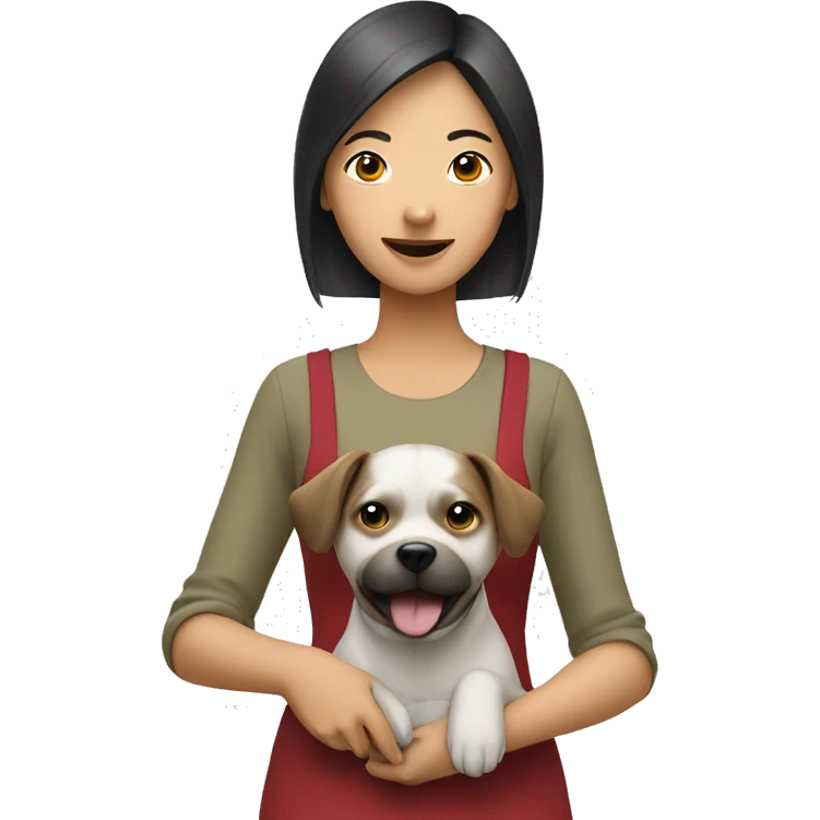 asian woman with dog and fork emoji
