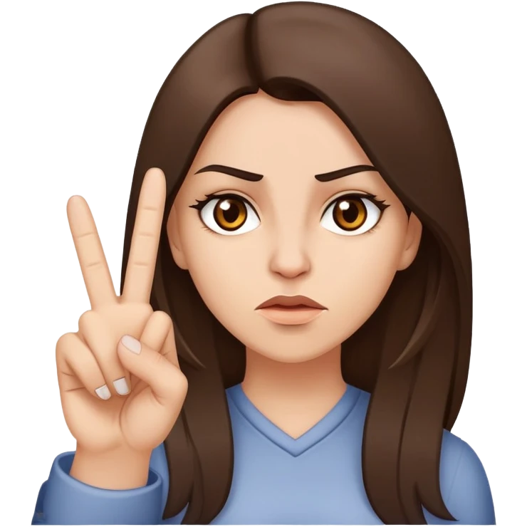 a mad woman with brunette straight hair with brown eyes a a light skin tone sticking out the middle finger  emoji