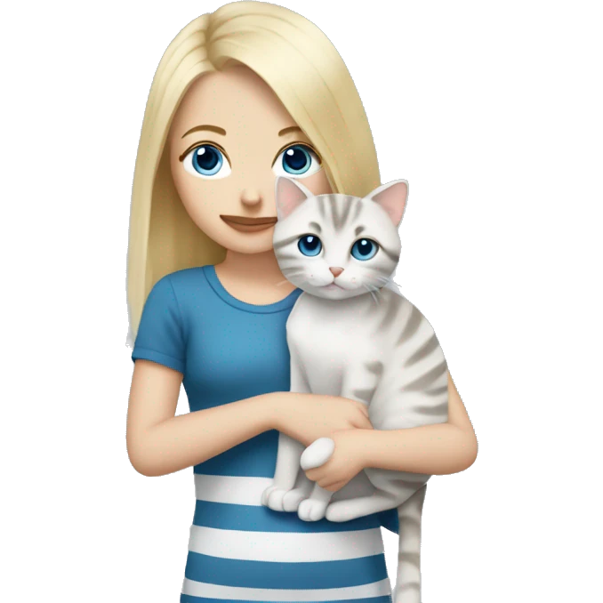 Blonde hair blue eye girl holding grey and white stripped cat  emoji