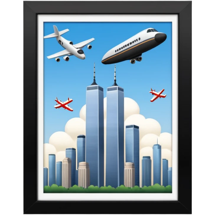 Twin towers with airplane hitting them  emoji