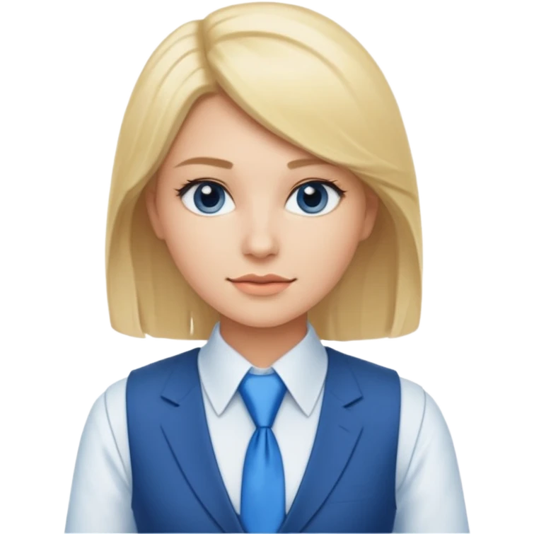 une femme blonde jolie avec une chemise blanche et une veste et cravate bleu emoji