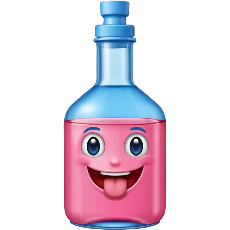 Smiling bottle of oil pink with silly face tongue out blue top emoji