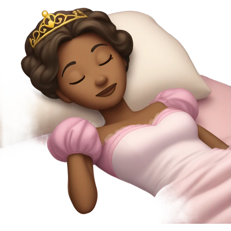 Sleeping brunette beauty princess Disney, bed, white skin emoji